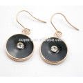 Luxury black enamel round rose gold plated earring with crystal